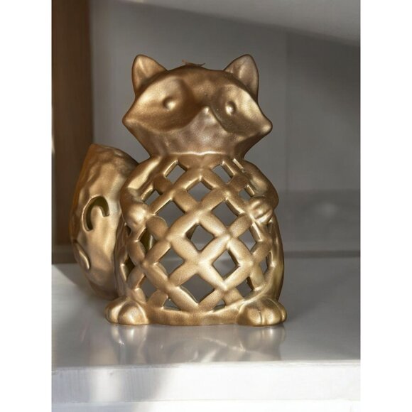 Bronze Finish Ceramic Raccoon Candle Holder - Picture 2 of 8